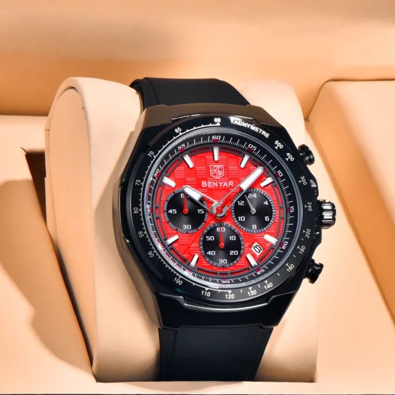 Luxury Watch Gift Box - BENYAR Luxus-Herrenuhr mit Datum, Chronograph, Wasserdicht,