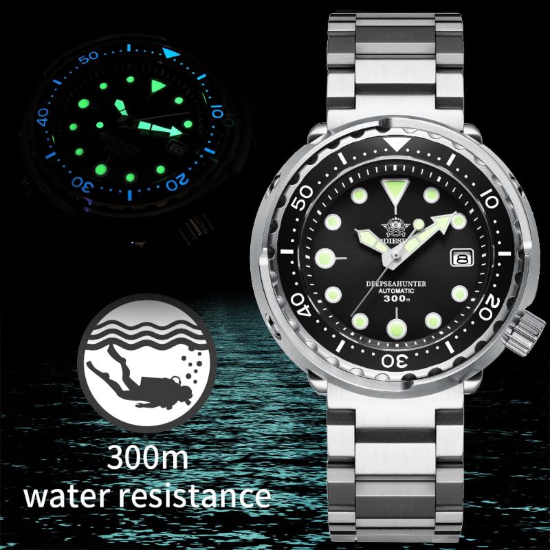Diver Watch 300M - ADDIESDIVE Herren-Mechanikuhr C3 Leuchtend 300m Wasserdicht
