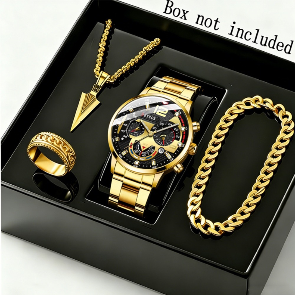 Watch Triangle Luxury - 4-teiliges Set: Herrenuhr und Dreieckige Speerspitzen-Halskette