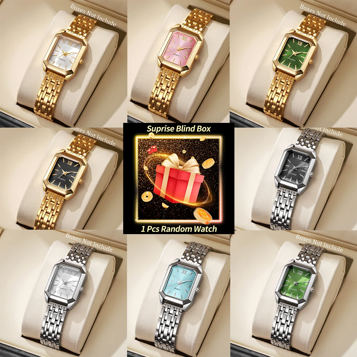 Luxury Watch Women - Überraschungs-Blindbox Damenuhr Zufällige Luxus-Quarzuhr mit Quadratischem