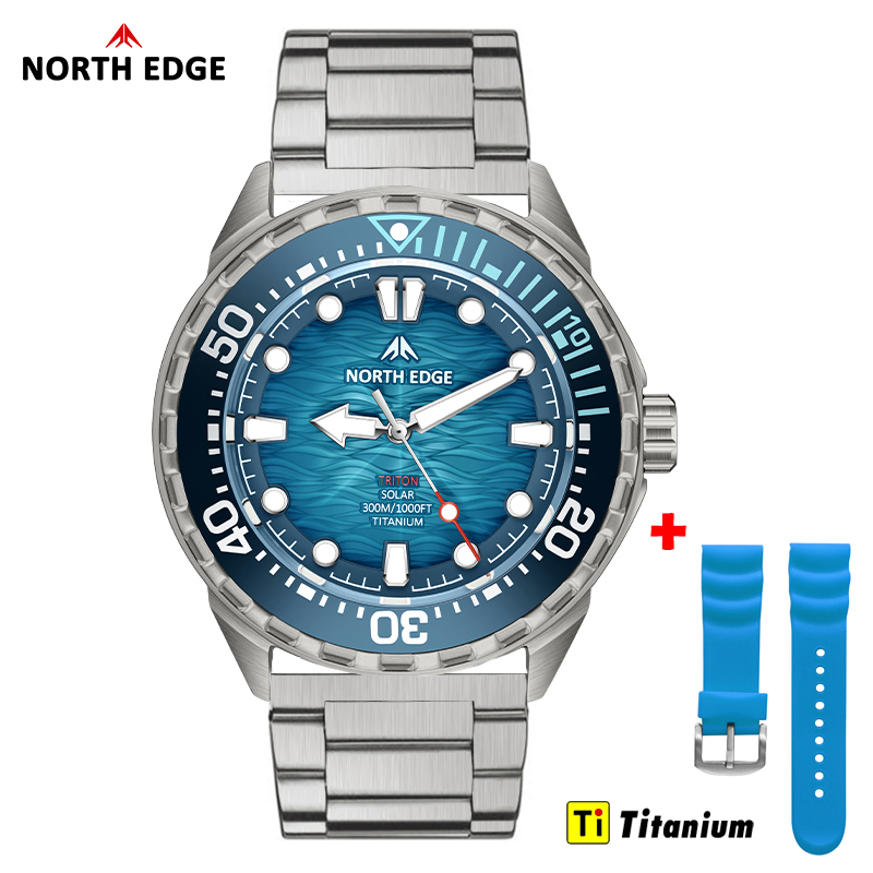 Diver Watch 300M - NORTH EDGE TRITON-TI Titan-Edelstahl Solarbetriebene Taucheruhr