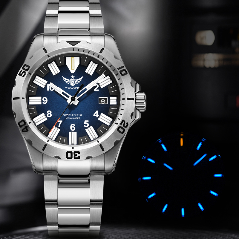 Diver Watch 300M - YELANG V1036 42 mm Herren-Quarzuhr, leuchtend,