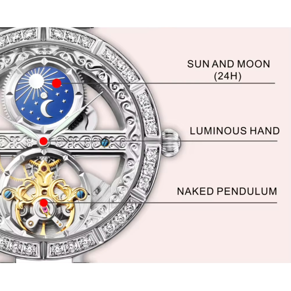 Luxus Damen wasserdichte Skele – Luxury Watch Moon Phase Bewertung und Preis